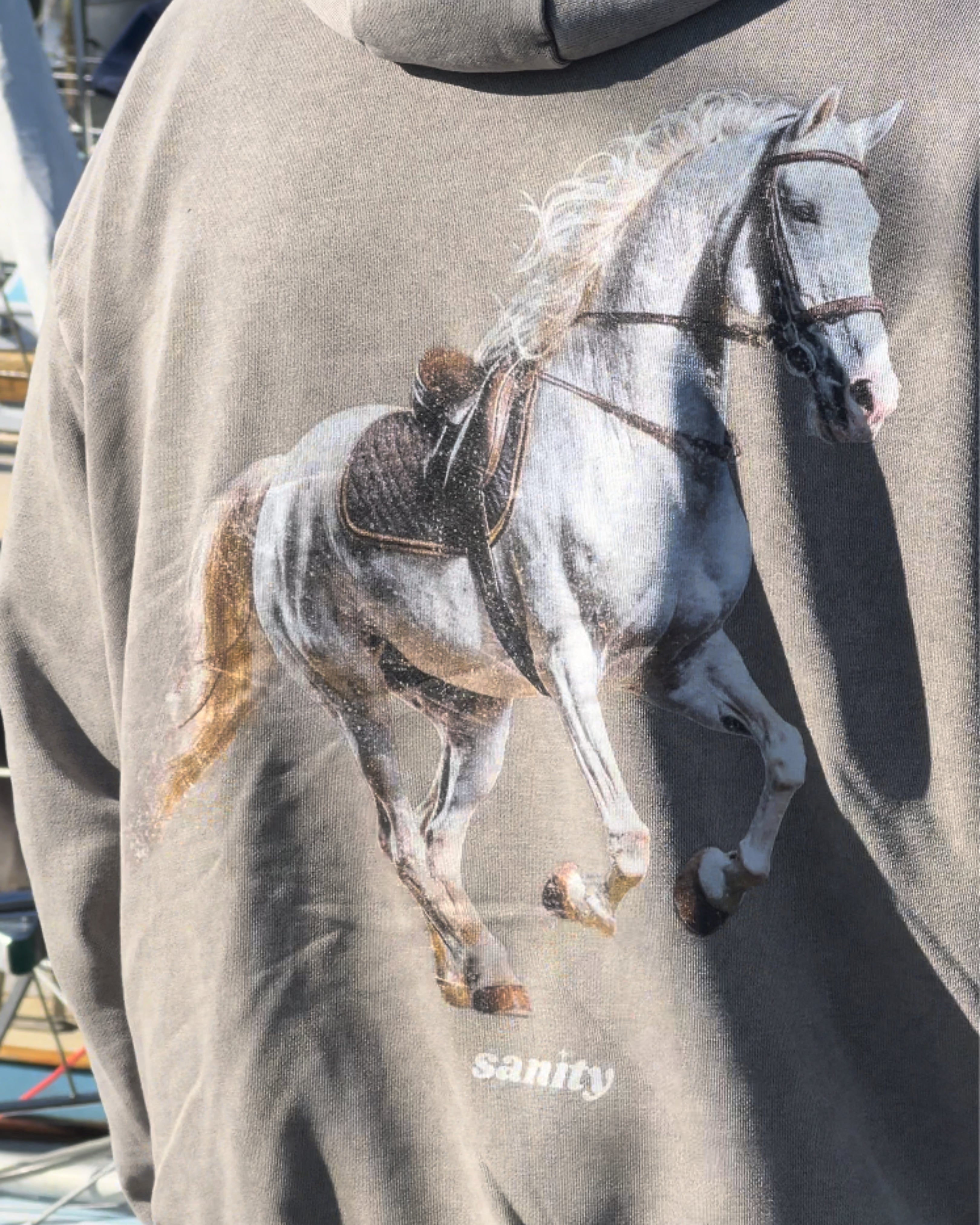 Sanity - White Stallion Washed Grey Hoodie