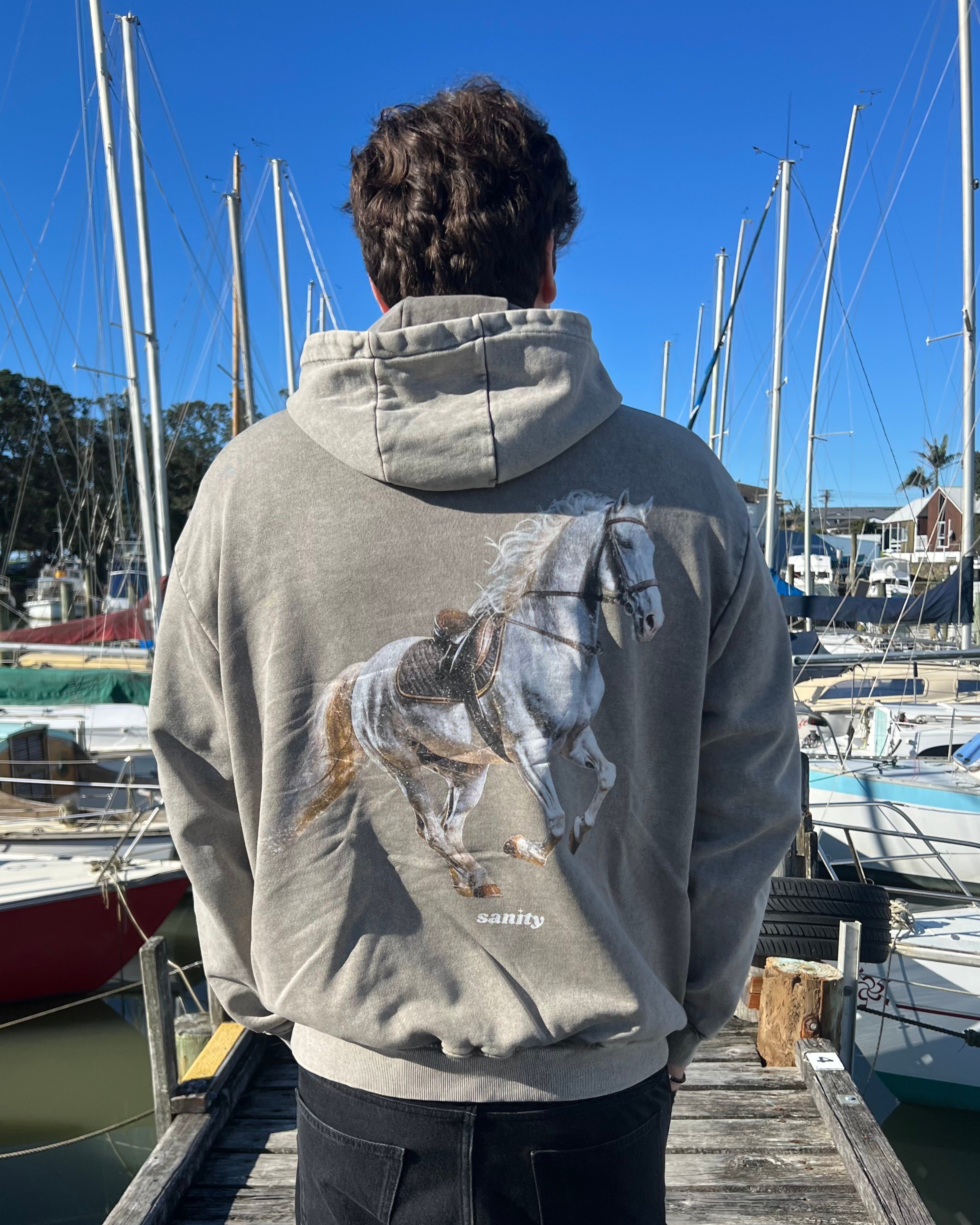 Sanity - White Stallion Washed Grey Hoodie